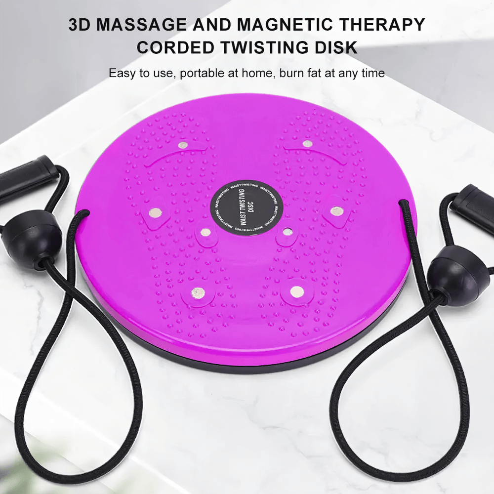 Magnetic Fitness Twister Disc with Resistance Bands - SF3495, purple waist twisting board with foot massage magnets for home workouts.